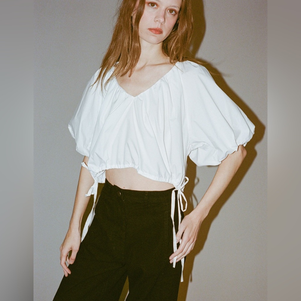 Rachel Comey | White Cropped Peasant Top, XS